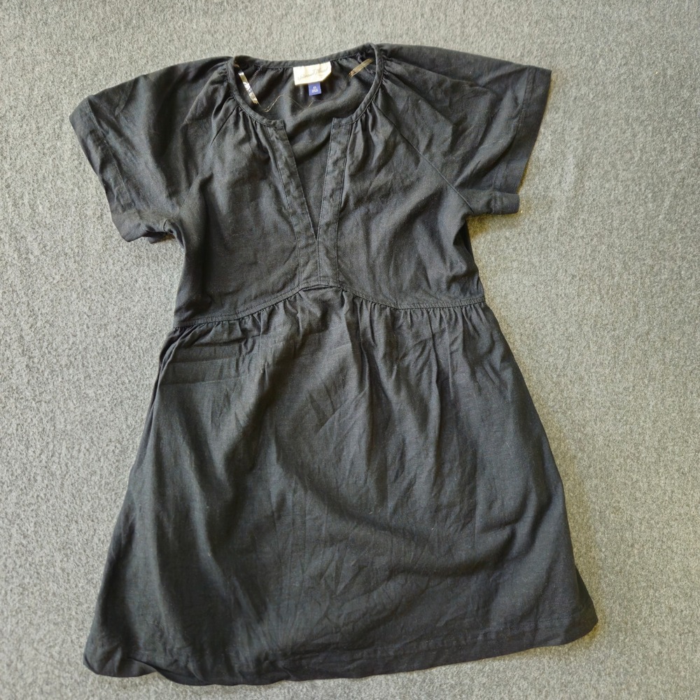 Black Linen Blend Empire Waist Mini Dress XS Staple Breathable Coastal Beach LBD